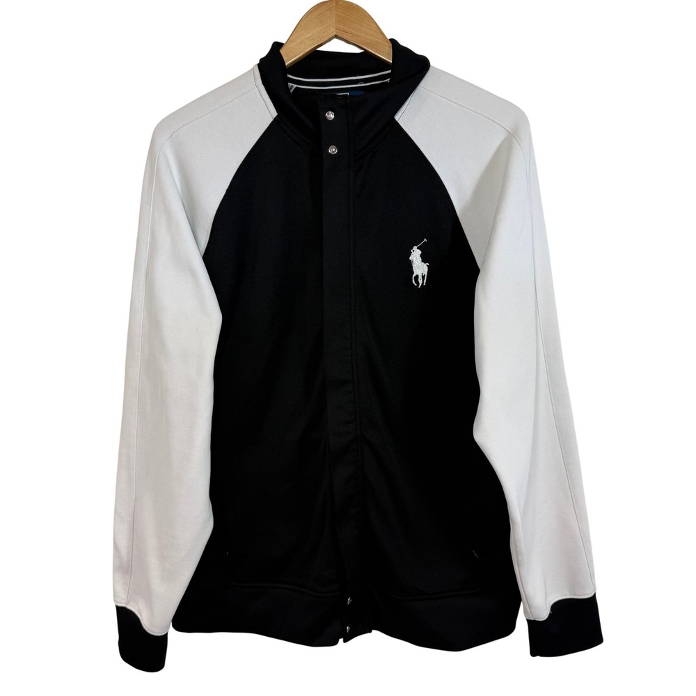 Polo‎ Ralph Lauren Track Jacket L Black White Big Pony Preppy Sporty Streetwear